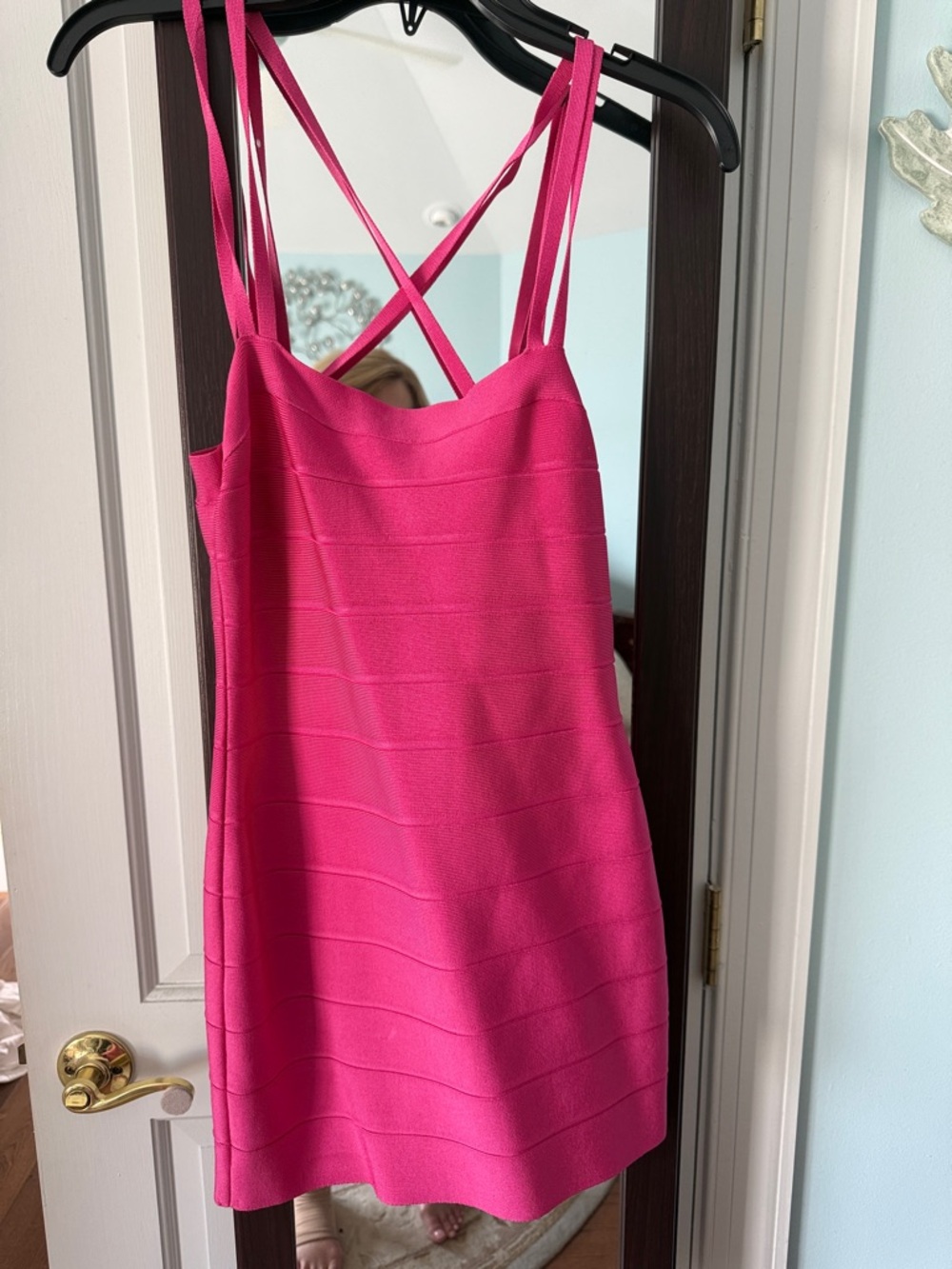 Herve Leger Hot Pink Crisscross Strap Mini Dress